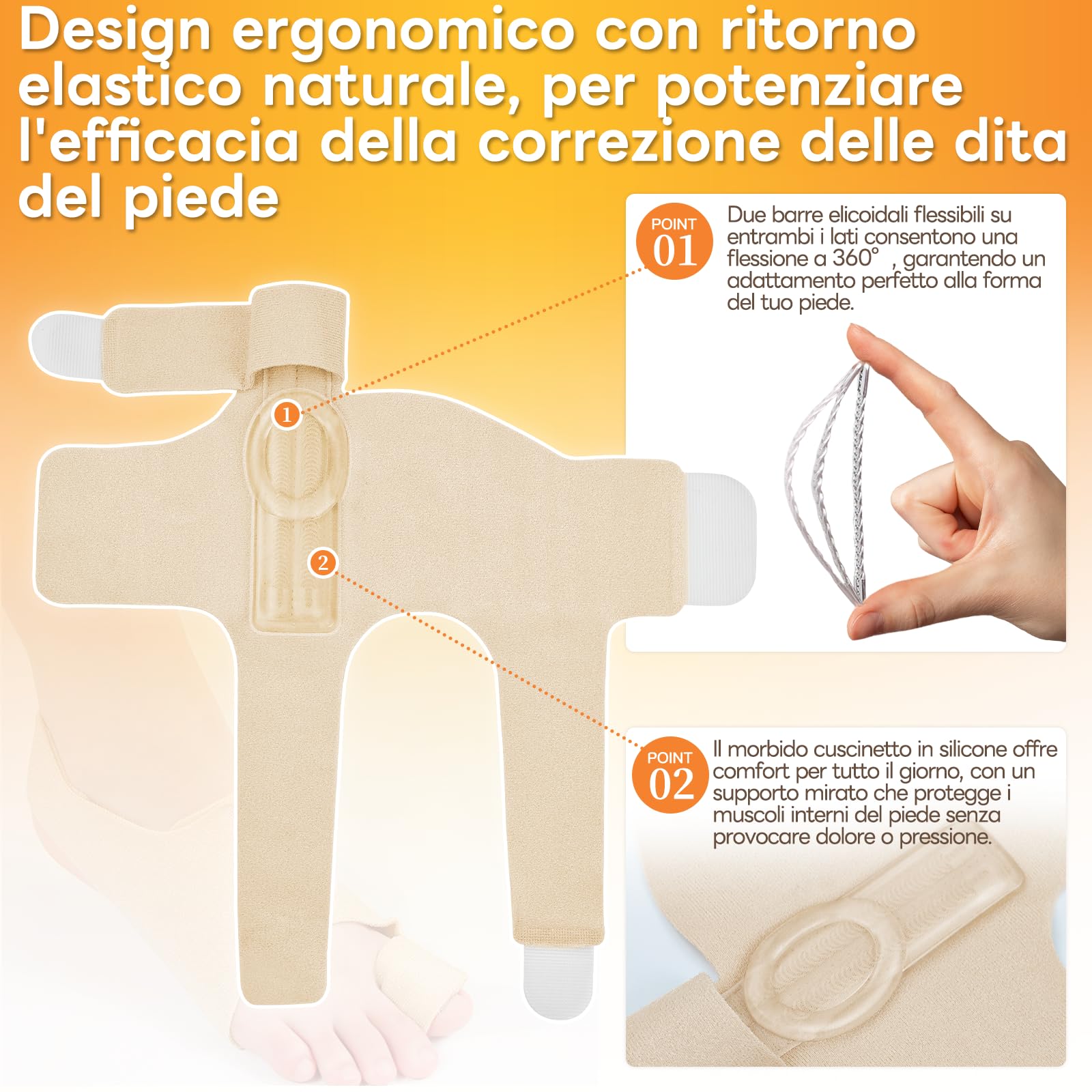 InhwRior Correttore per alluce valgo — dotato di 4 barre flessibili in acciaio inossidabile, con cuscinetto in silicone, migliora la condizione del piede senza dolore, utilizzabile con le scarpe