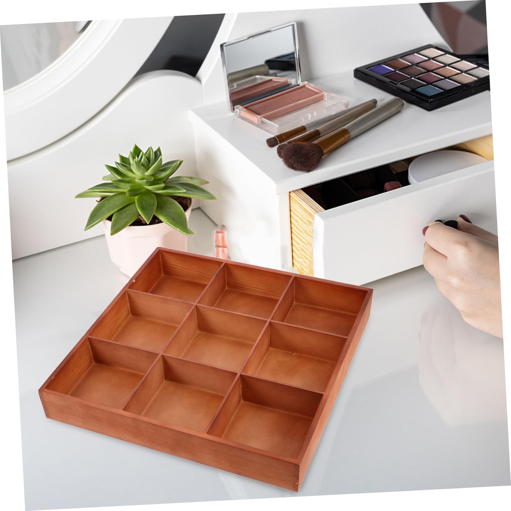 Organizer Drewniany z Wieloma Przegródkami Pojemnik Do Przechowywania Kosmetyków i Akcesoriów Minimalistyczny Design Idealny Biurko i Stół Przegródek Do Uporządkowania
