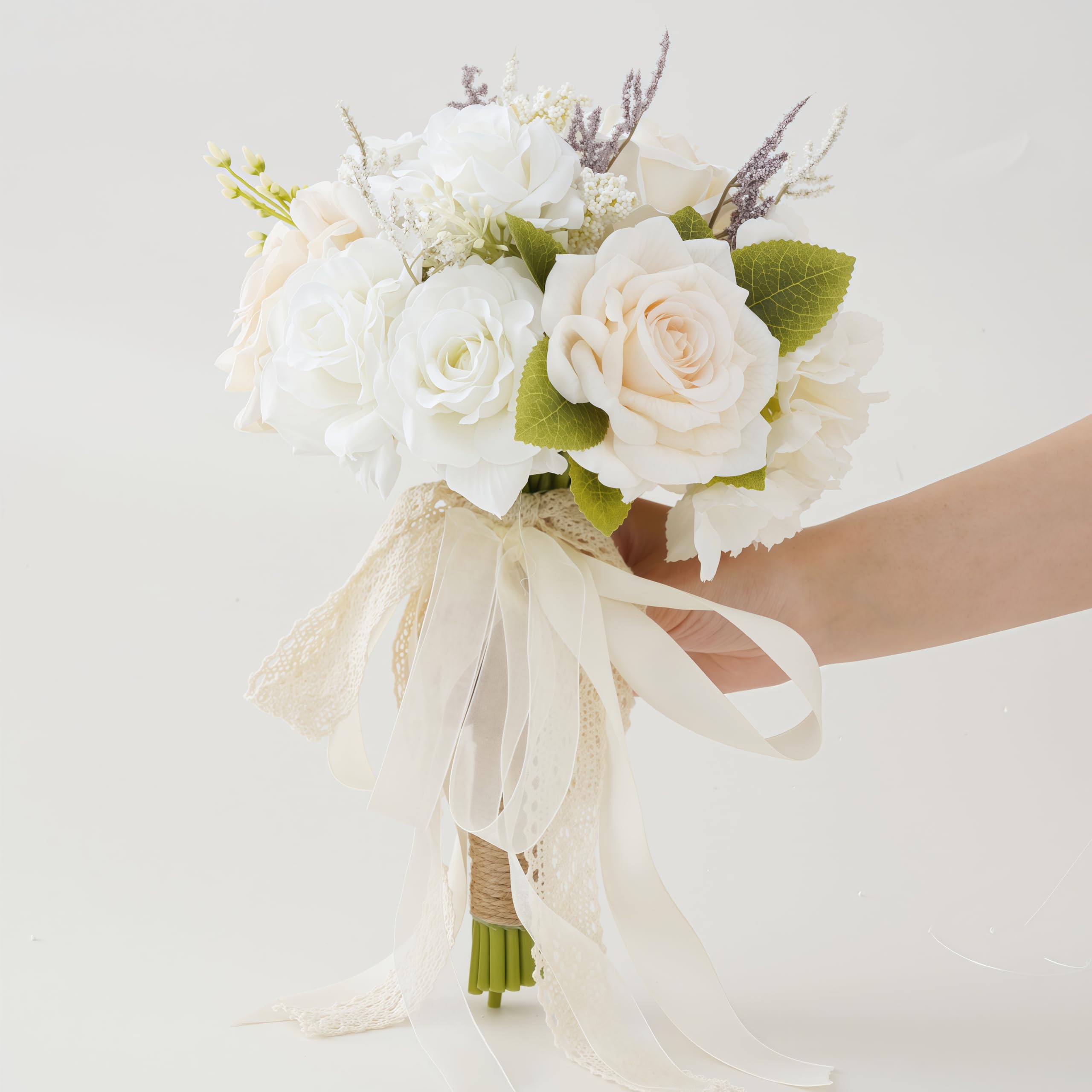 Laelfe Wedding Bouquets for Bride Bridesmaid with Ribbon Bow