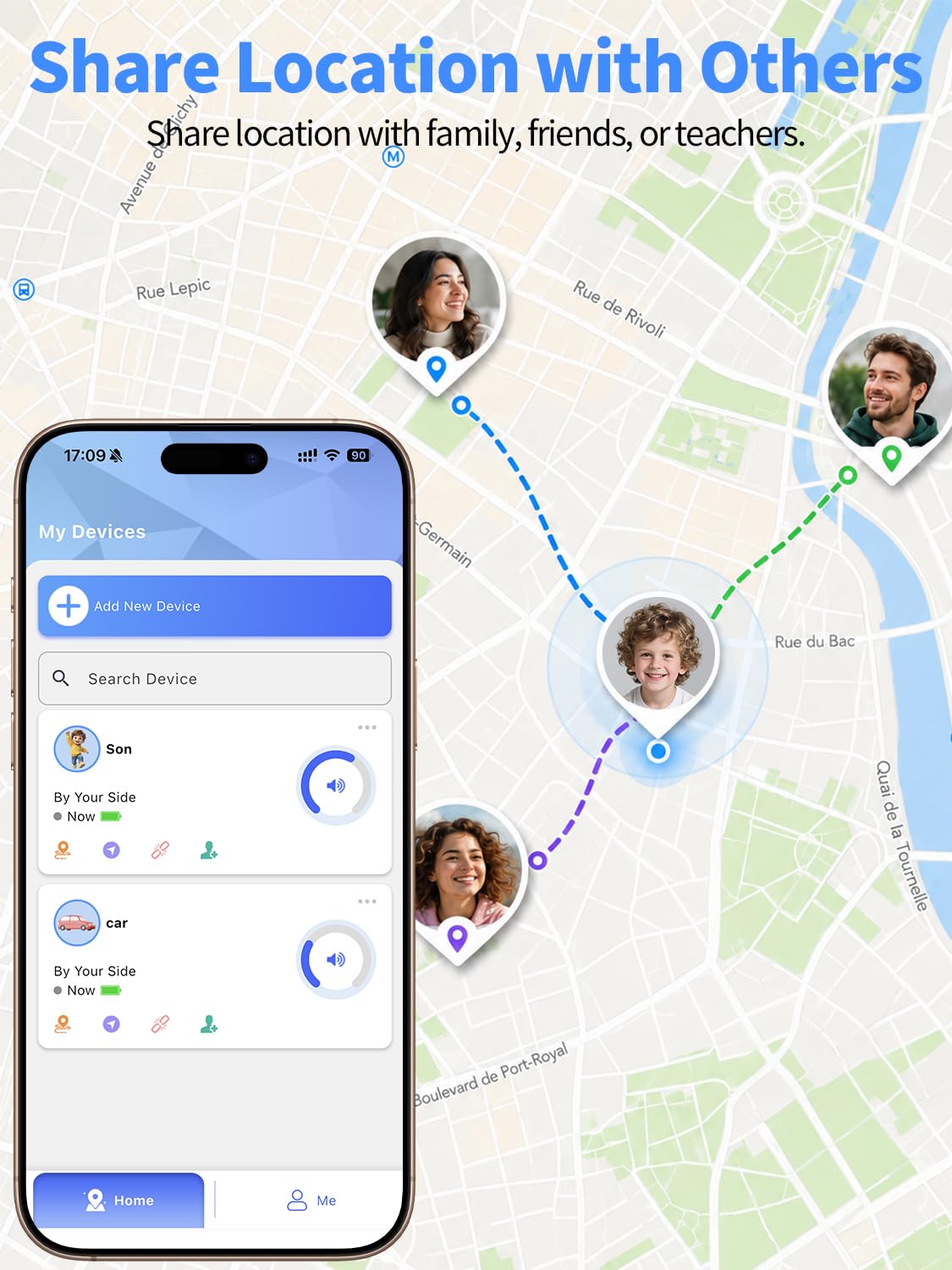 Traceur GPS Enfant, Traceur d'Enfant en Temps Réel Compatible iOS et Android, Sans Abonnement,Relecture de l'itinéraire sur 7 Jours, Bracelet en Silicone avec Cache étanche, pour Enfants/Seniors(Noir)