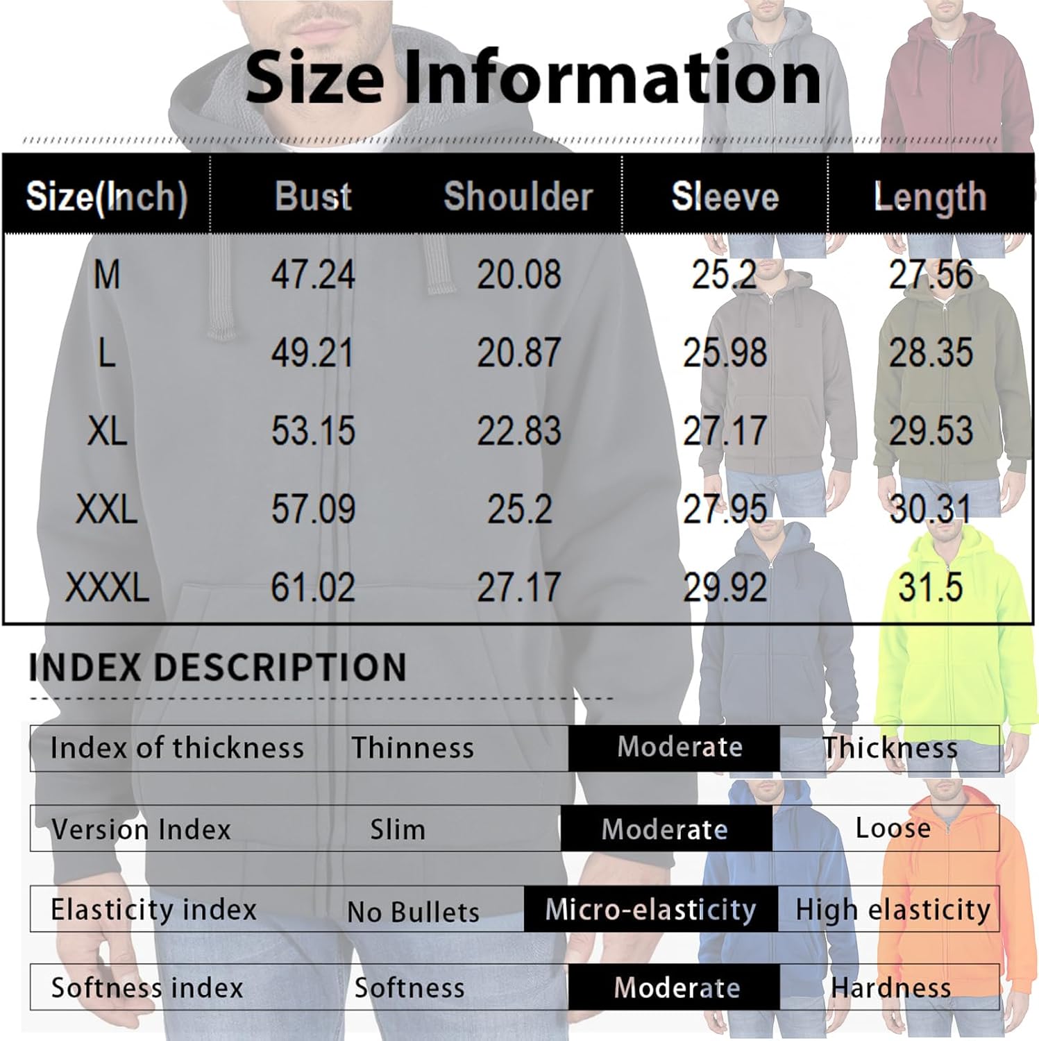 Ymosrh Men's Hoodies, Long Sleeve Zip Up Fleece Lined Hoodie Fall Winter Warm Hooded Sweatshirts Pullover, M-3XL