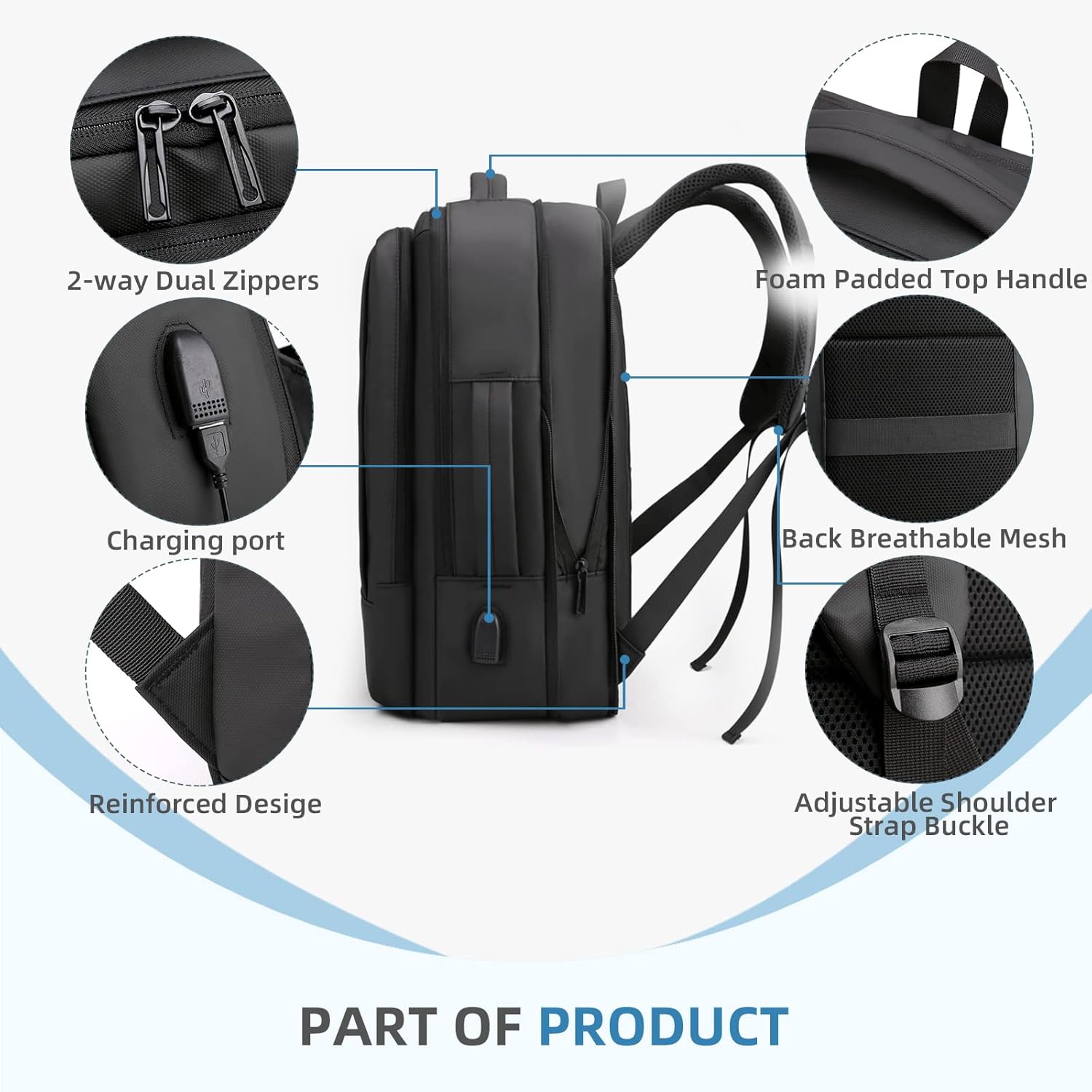 40L トラベルバックパック ノートパソコンバックパック フライト承認 国際旅行用キャリーオンバックパック 拡張可能 防水 ハンドラ
