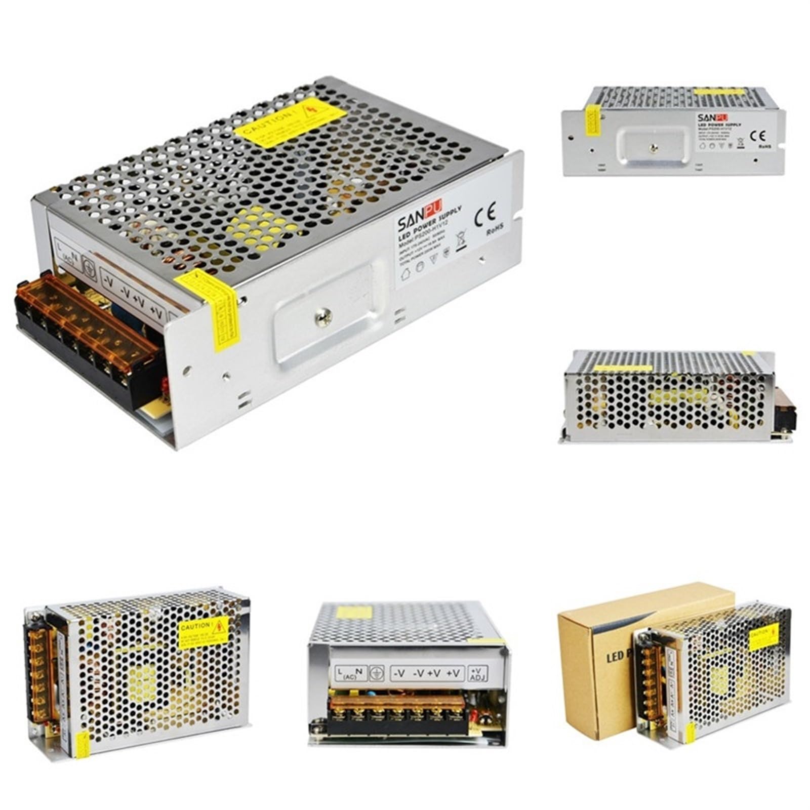 Alimentatori a commutazione LED Driver 12V 16A 200W Trasformatori di Luce 220V 230V AC DC Trasformatori di Luce Senza Ventola Carico Contenitore Pieno