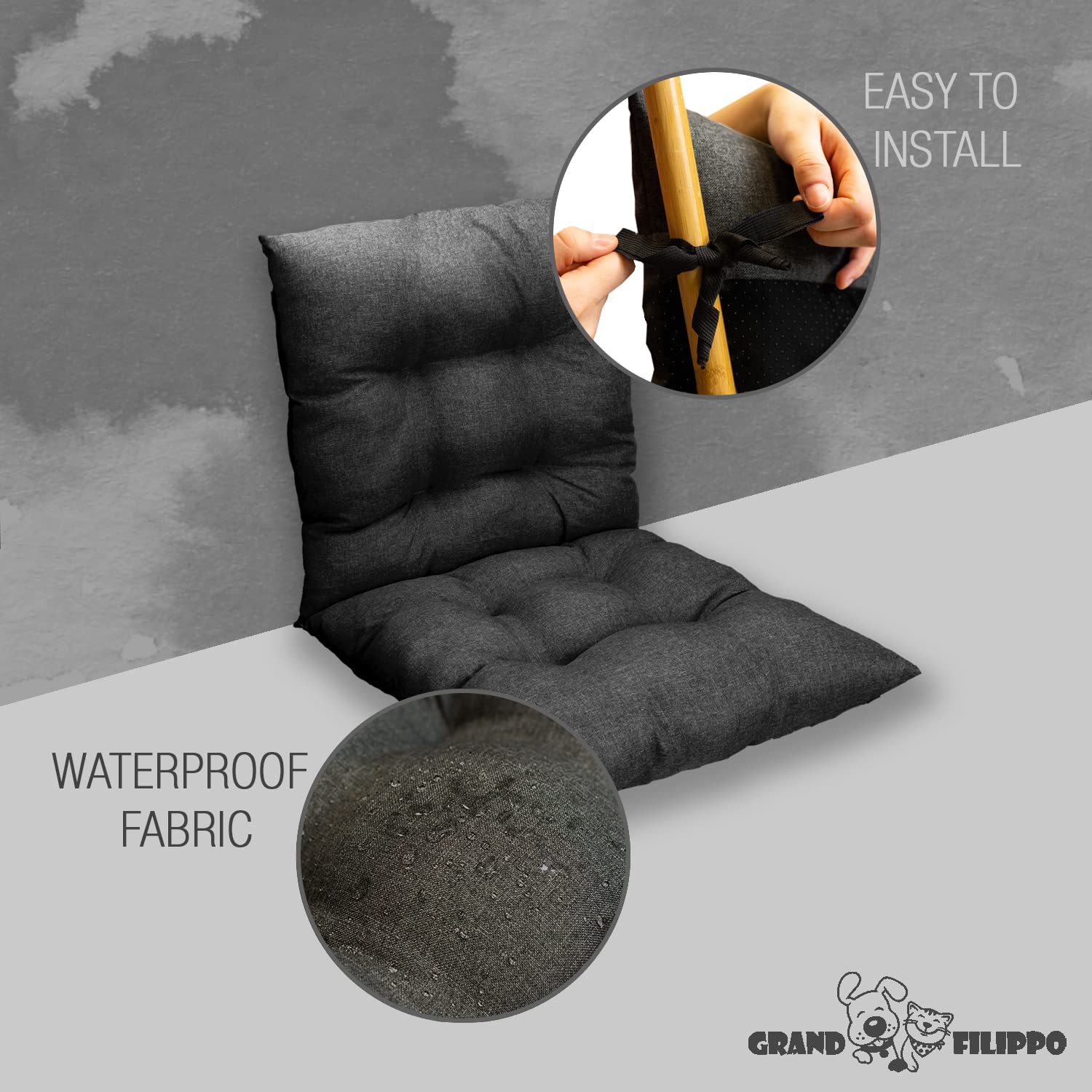 Cuscino Per Sedia Da Esterno 50x50 Cm Con Corde - Impermeabile E Antiscivolo, Ideale Per Giardino