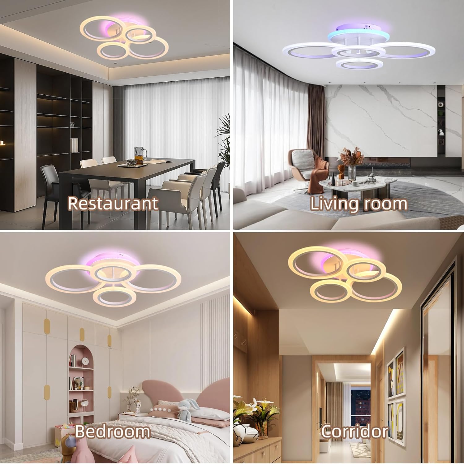 Modern Ceiling LED Light (B:4 Ring-dimmable-50w-White)
