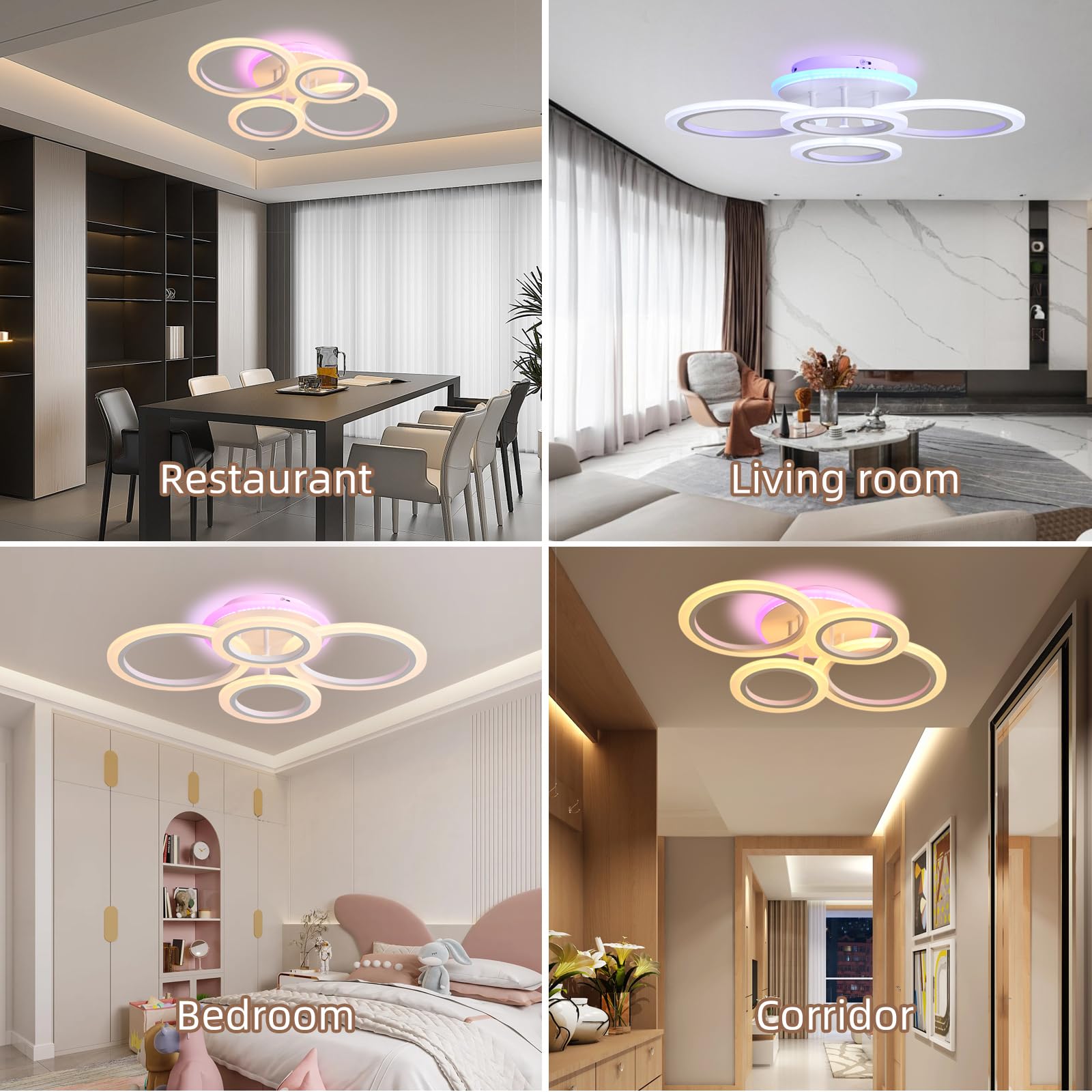 ZAITINZ Led-plafondlamp, binnenverlichting met 8 vierkante leds, moderne woonkamerkroonluchter, 80 W, plafondlamp, dimbaar, 3000 K-6000 K, 2 lagen, design plafondverlichting, 56 cm x 56 cm x 12 cm