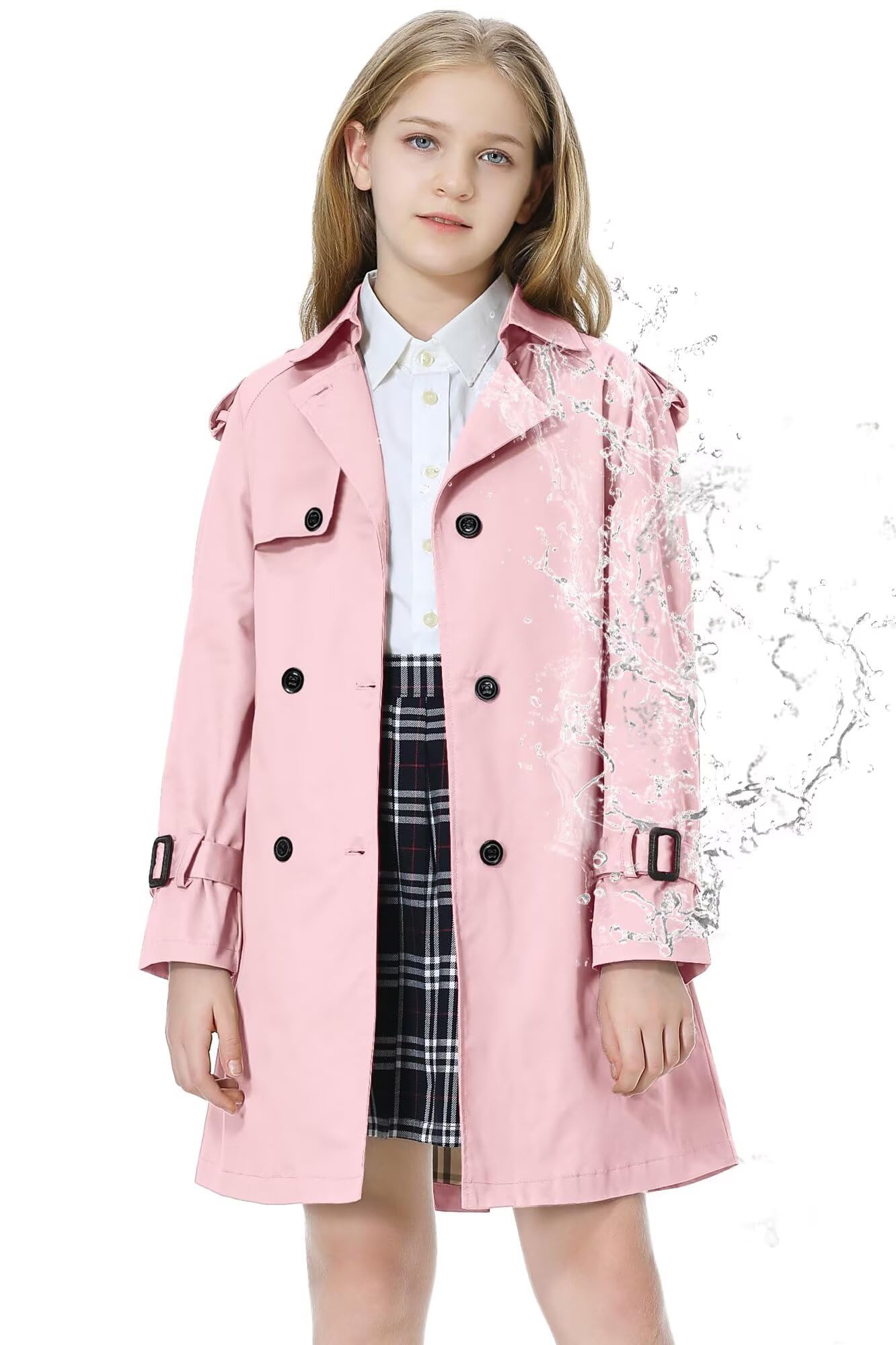 Betusline Girls Trench Coat Double Breasted Outerwear Raincoat