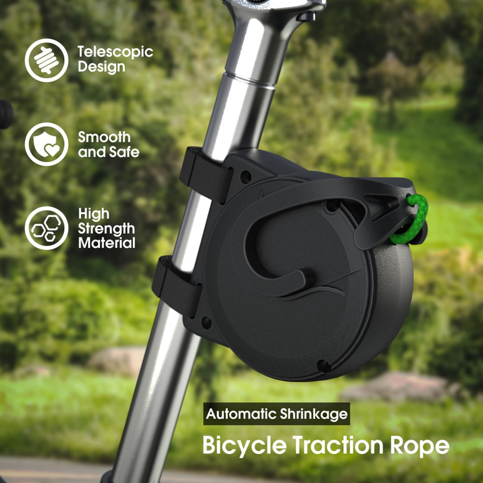 Traino bici bambino,Rimorchio bici bambini,Sistema di traino retrattile per bambini/adulti, Viene fornito con un guinzaglio in gomma super resistente e leggero da 2,6 m