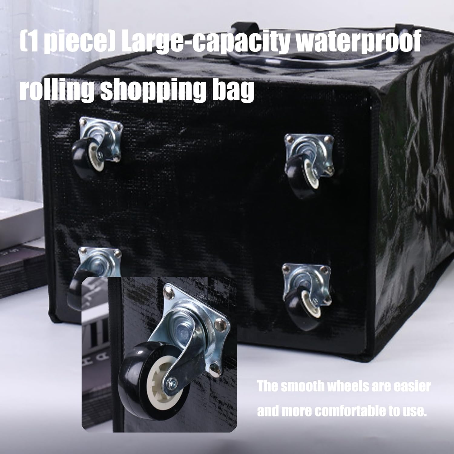 [Ldabrye] ジッパー開閉ローリングトート付き折りたたみ式ローリングトートショッピングトロリーの大容量再利用可能な食料品バッグ