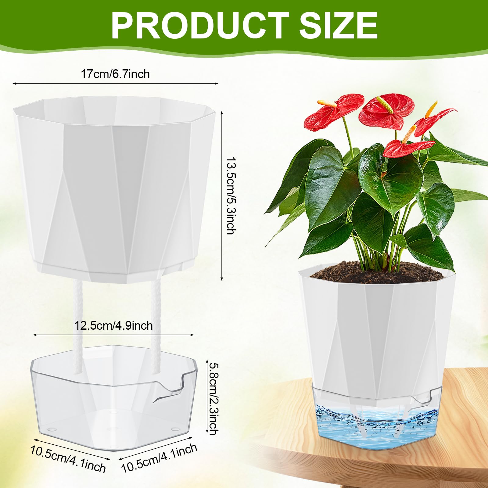 Yimomoyi 6 Pack Self Watering Plant Pots Indoor, 17CM House Plant Pot, White Plant Pots Indoor - Image 4