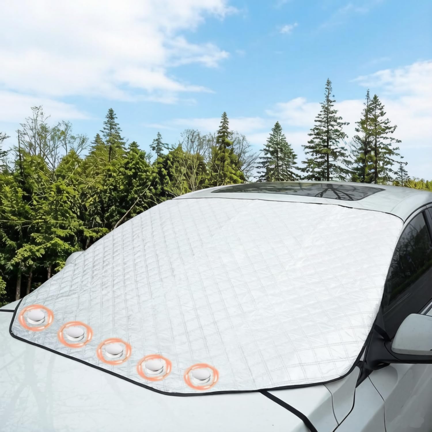 Sonnenschutz Auto Frontscheibe 193 x 157 x 126 cm, UV-Schutz, Diebstahlschutz, Schutz vor Staub, 5 Magnete, mit Aufbewahrungstasche, für die meisten Fahrzeuge (einschließlich SUVs)