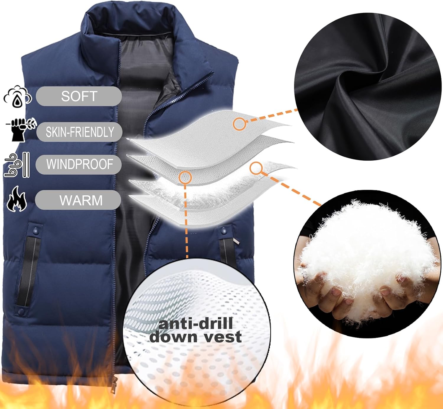 XinYangNi Mens Puffer Vest Quilted Outerwear Winter Warm Down Puffy Vests Lightweight Casual Padded Jacket - Image 3