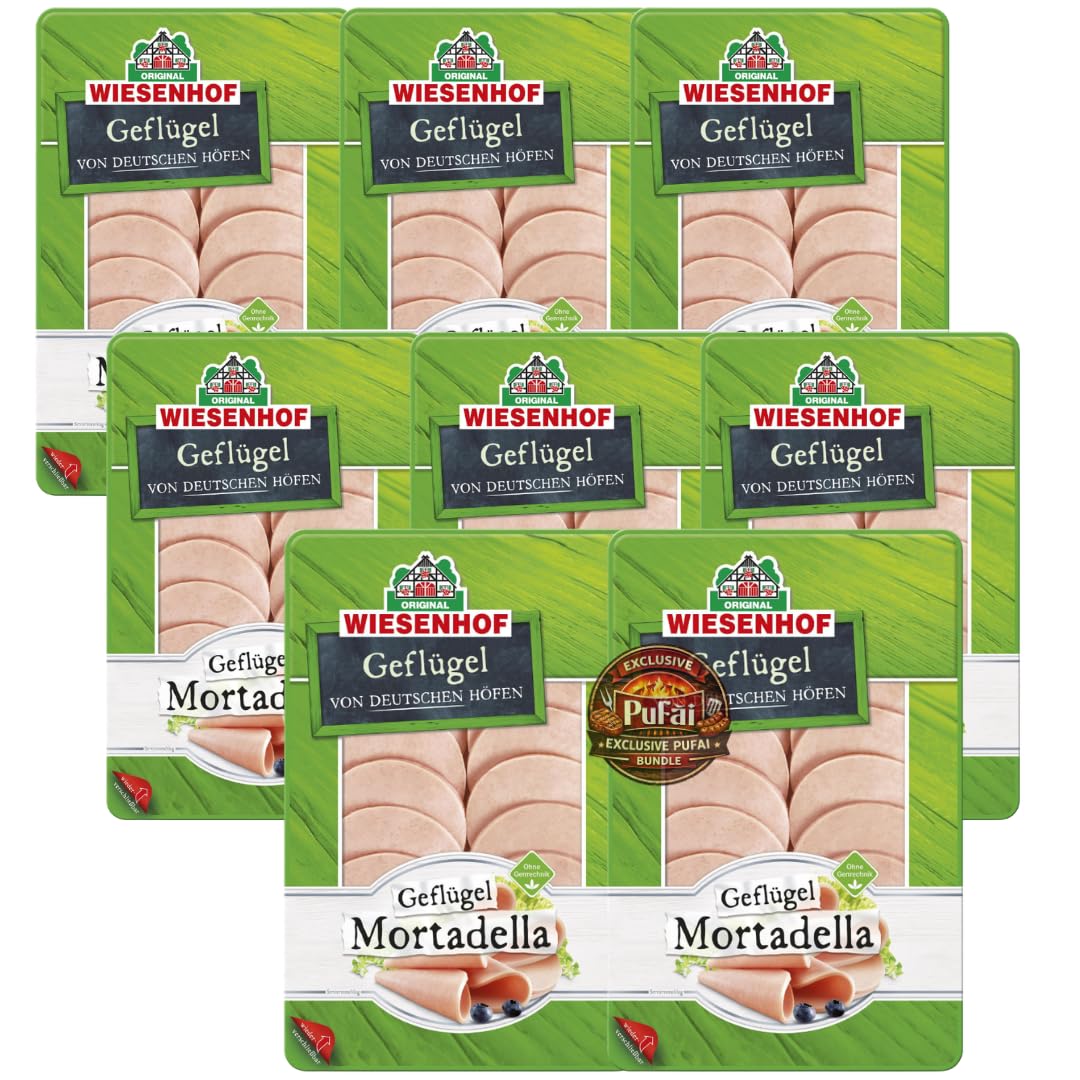 PUFAI Bundle – Wiesenhof Geflügel Mortadella 100g x8 Er – Brühwurst Aufschnitt, Feine Scheiben, Für Brot & Snack
