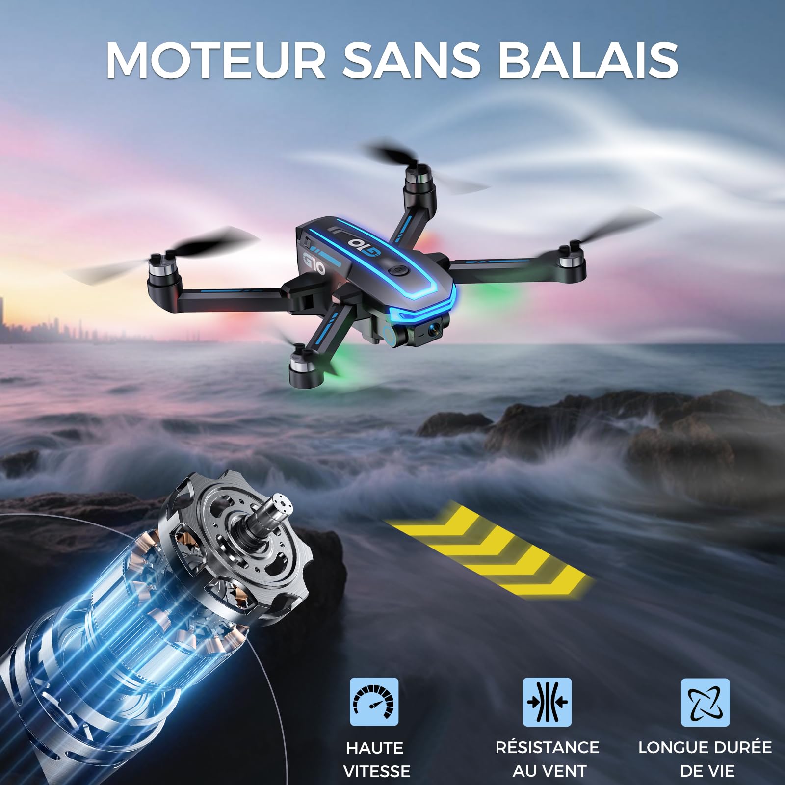 G10 GPS Drone avec Caméra Professionnel 4K EIS(Radiocommande avec Écran)45 Mins de Vol,Transmission Max 600m/1968ft,Suivi de Sujet,Retour Auto,FPV Quadcopter pour Adultes et Débutants,Moins de 249g,C0