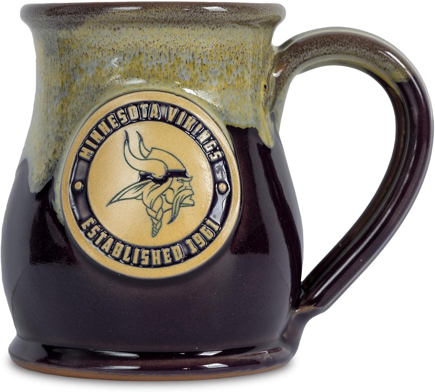 Greater Distance NFL Football Minnesota Vikings 14 oz Two-Tone Tall Belly Mug, Handmade Large Ceramic Coffee Mug With Team Logo for True Fans, Premium Deneen Pottery Made in USA