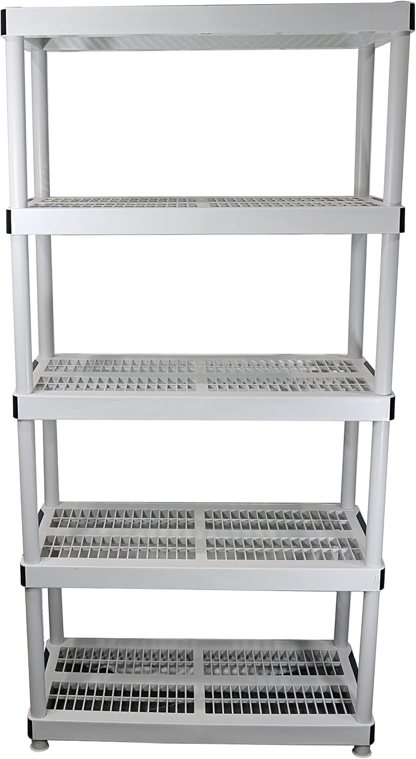 HDX 36” x 72” 5-Tiered Ventilated Plastic Storage Shelving Unit w/ Raised Feet and Tool-Free Assembly