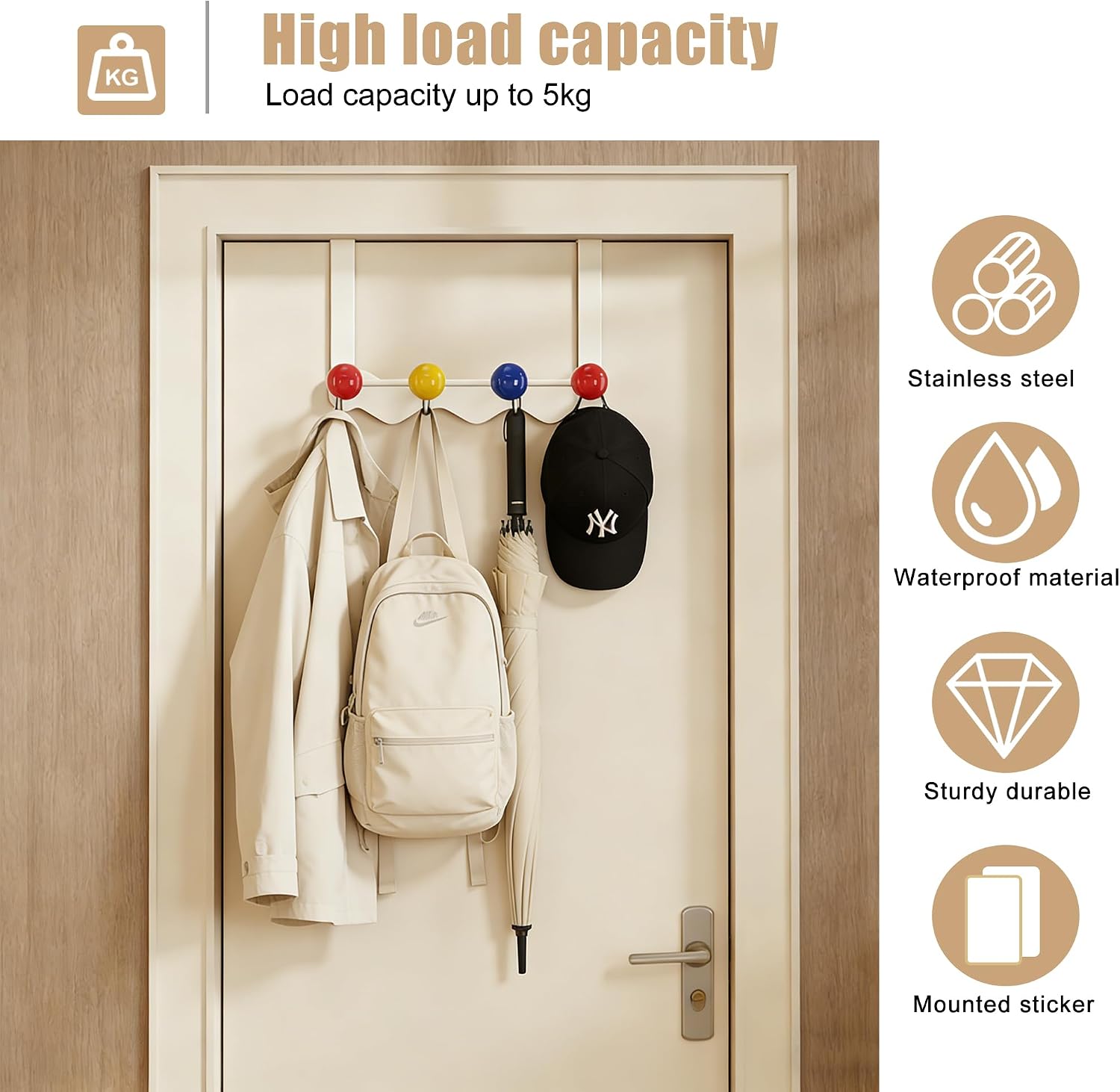 Over Door Coat Rack, Coat Hooks for Door Coat Hanger, Towel Hanger for Bathroom, Door Hanger Hooks, Hooks for Hanging Hat Key Towel Purse Robes Mudroom Entryway
