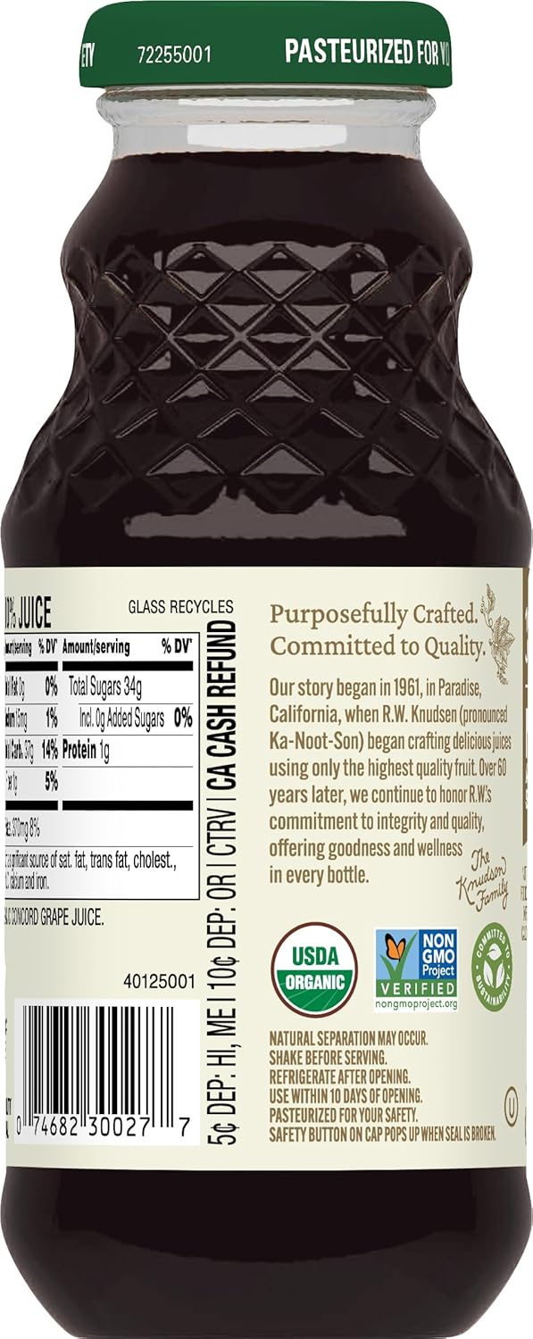 R.W. Knudsen Organic Just Concord Grape Juice, 8 fl oz (12 Pack)