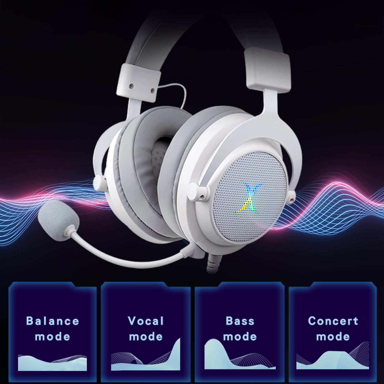 FOXXRAY HAU-37 - Auriculares USB para juegos para PC, auriculares de computadora con micrófono, sonido envolvente 7.1, controladores dinámicos de 50 mm, luz RGB, auriculares con cable para PS4, PS5