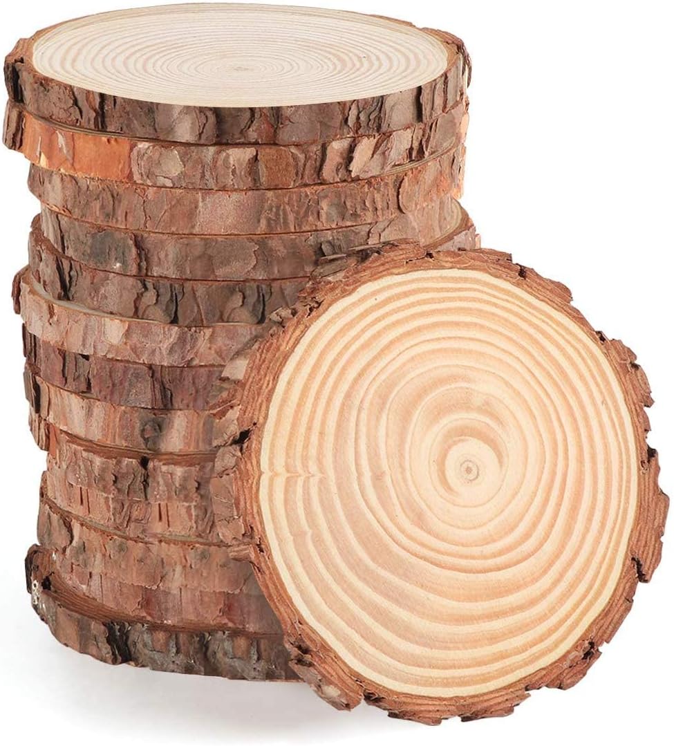 Y YIHANGBEST Unfinished Wood Slices Large Ceterpieces 5.1-5.5 inch,10 Pcs Natural Wood Circles with Bark for Woodlandia Basswood Disk DIY CraftRustic Wedding Ornaments Kit Paint for Kids/Adults…