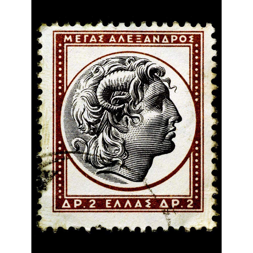 Wee Blue Coo Alexander Great Greek Postage Stamp Old Vintage Art Print Poster Wall Decor 12X16 Inch
