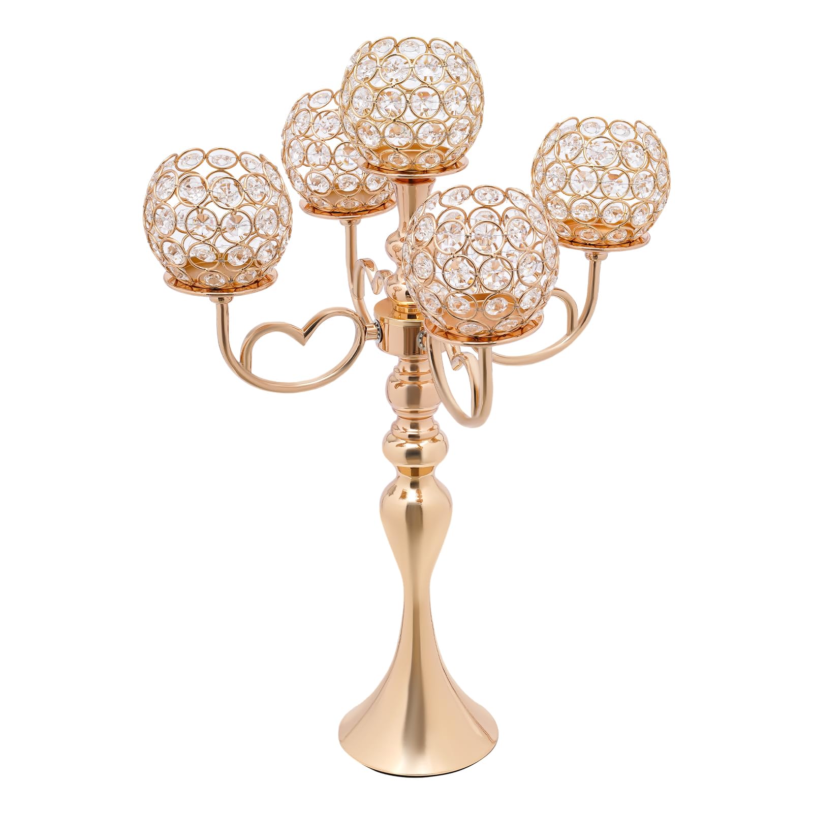 2 Pack Crystal Candelabra,21.5in Tall Candle Holder 5 Arms,Wedding Table Candelabra Stand w/Crystal Candle Holder Bowl,Golden Crystal Candelabra