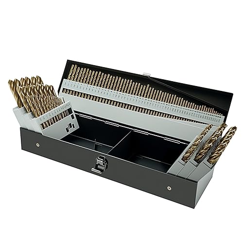 Miniatura 13 de Juego de 99 brocas (1/16"-3/8"), brocas de acero de alta velocidad con revestimiento de titanio, ángulo de 135°, juego de brocas helicoidales