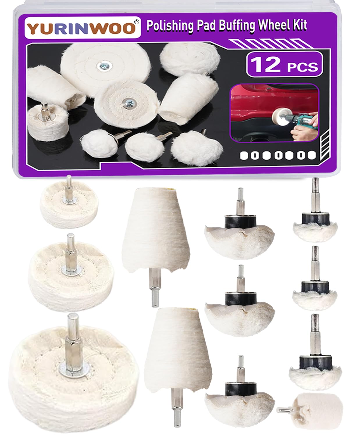 Lot de 12 disques de polissage pour métal, aluminium, acier inoxydable, chrome, bijoux, bois, plastique
