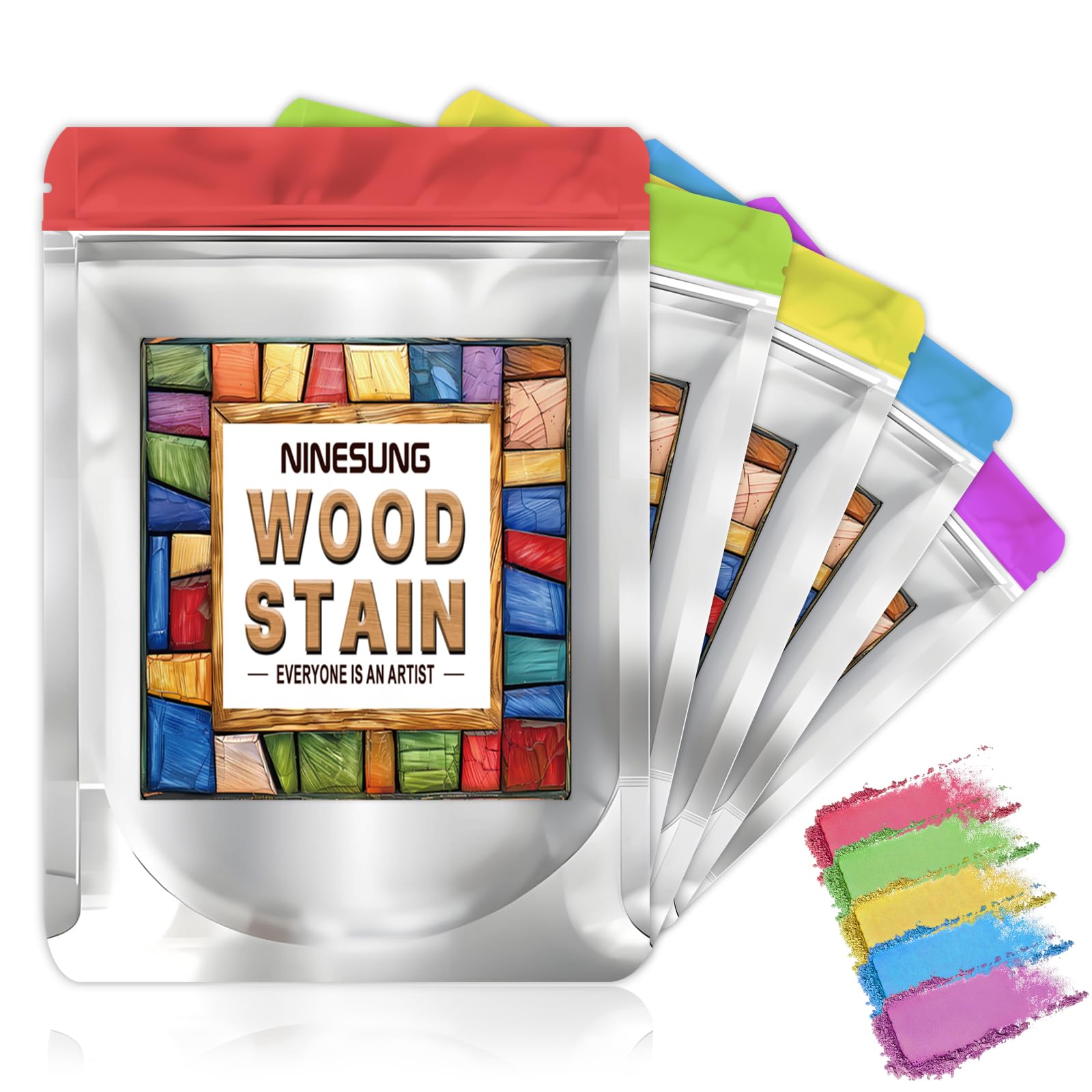 Ninesung Wood Stain Powder, 5 Colors/Set, Wood Dye, Colored Wood Dye Powder for Indoor and Outdoor | Furniture Dye Coloring Powder | Fast Drying |