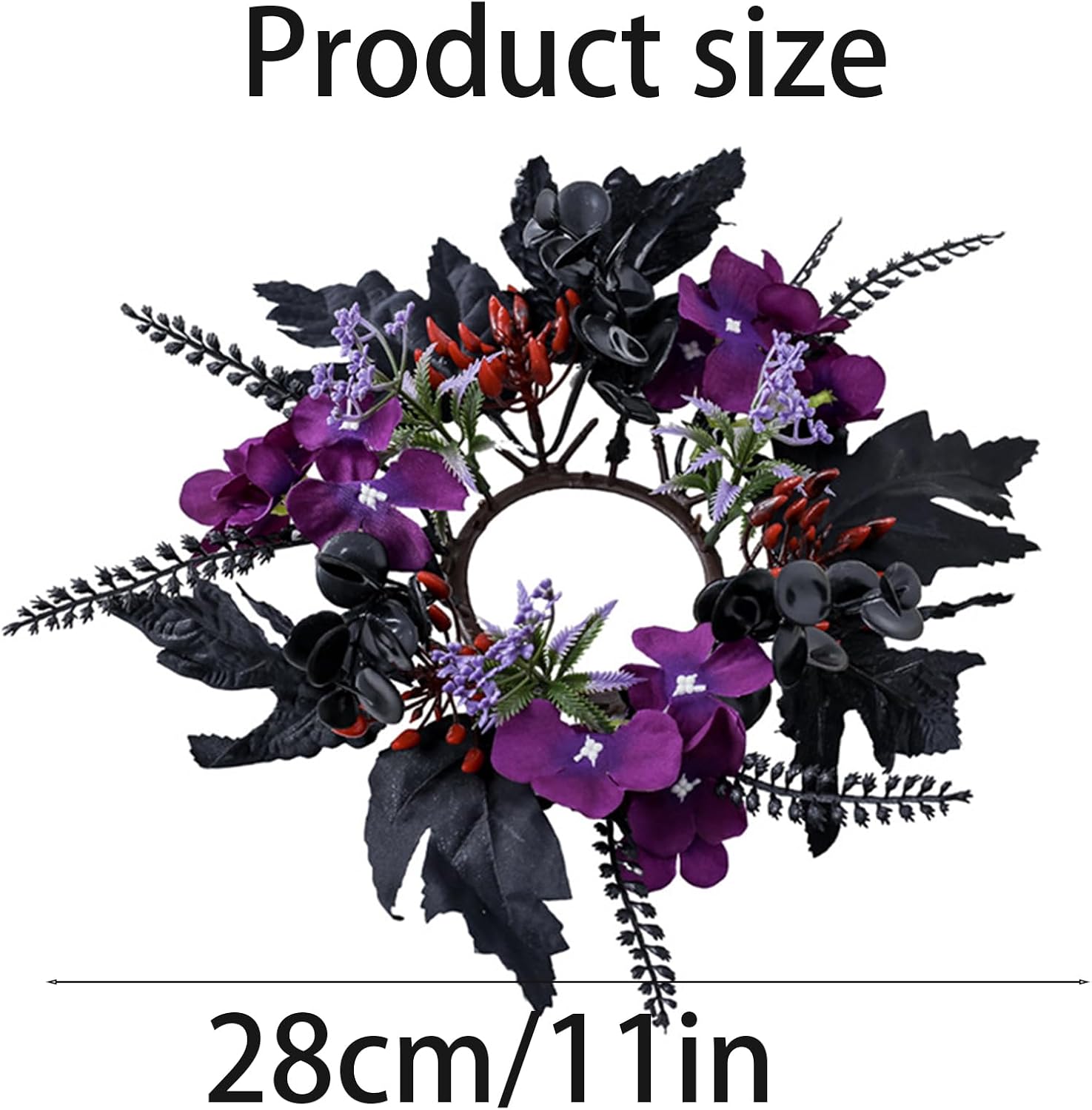 Halloween Candle Rings Wreath Purple Flower Wreath Artificial Black Leaf Candle for Halloween Party Centerpiece Home Door Tabletop Centerpieces Decorations