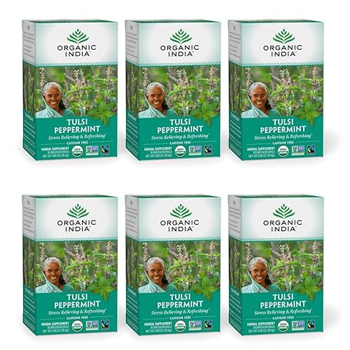 Organic India - Té orgánico de Tulsi, té de hierbas, 18 bolsas de infusión. paquete de 6