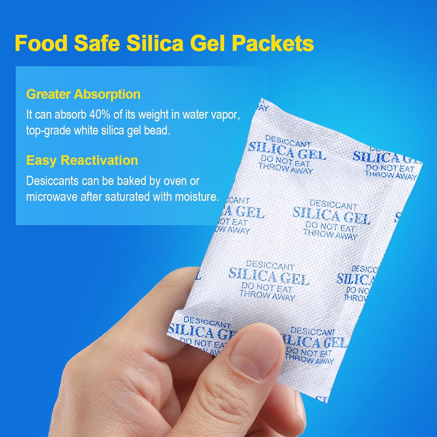 Absorbking Silica Gel Packets, 100 Gram 12 Packs Food Safe Moisture Absorbers, Desiccant Packs for Storage, Reusable Desiccant for Foods, Storage Bins, 3D Filaments, Electronics, Safes