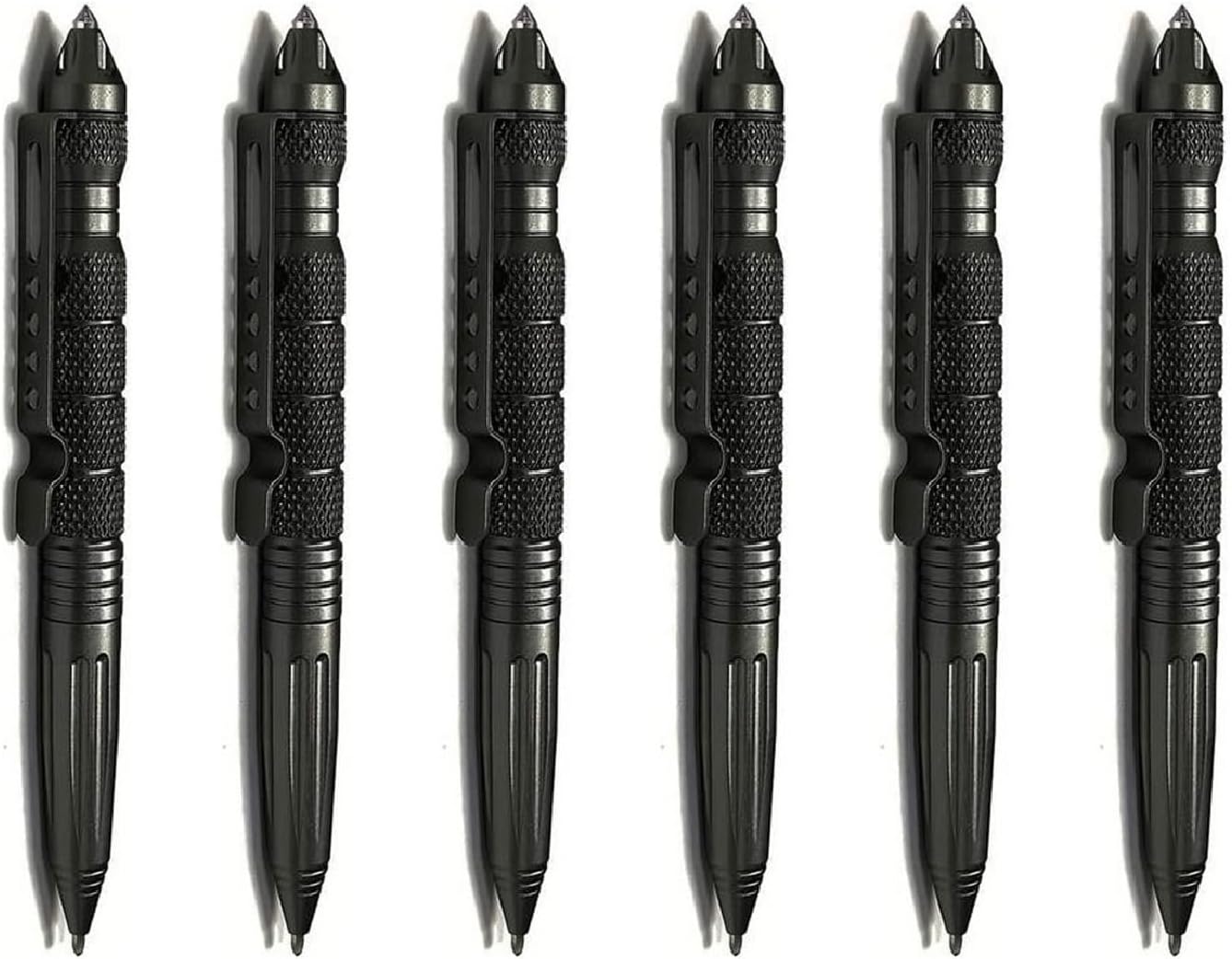 6 Pack Army Tactical Pen Set with 6 Black Ballpoint Refills for Writing, Emergency Glass Breaker Pen – Tungsten Metal