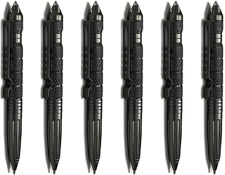 6 Pack Military Tactical Pen Set with 6 Black Ballpoint Refills for Writing, Emergency Glass Breaker Pen - Tungsten Steel