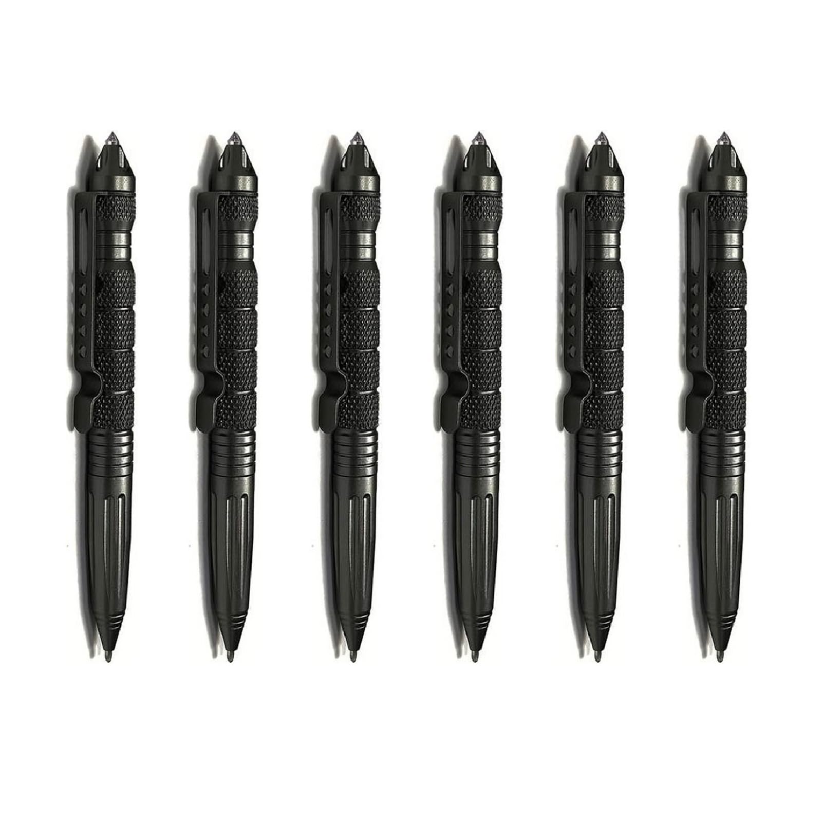 Juego de 6 bolígrafos tácticos militares con 6 recambios de bolígrafo negro para escribir, bolígrafo rompedor de vidrio de emergencia, acero de tungsteno
