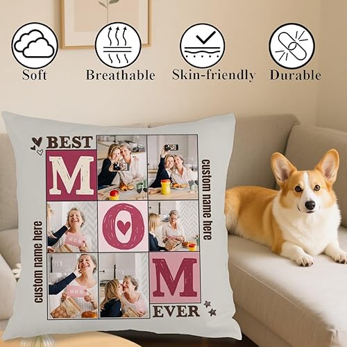 Miniatura 4 de Personalized Cushion Cover with 6 Photos and Words for Mom, Soft Throw Pillow Serving as a Lovely Gift for Anniversaries Mothers Day or Christmas