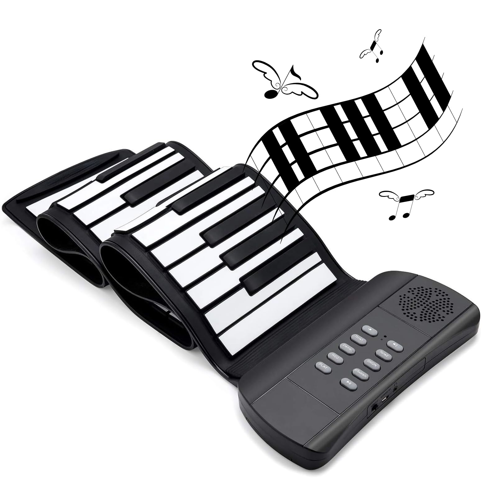 Tragbares Klavier mit 49 Tasten, Elektrische Aufrollbare Flexible Klaviertastatur für, Anfänger, Erwachsene, Unterstützt 4D-Surround-Sound, USB-batteriebetrieben