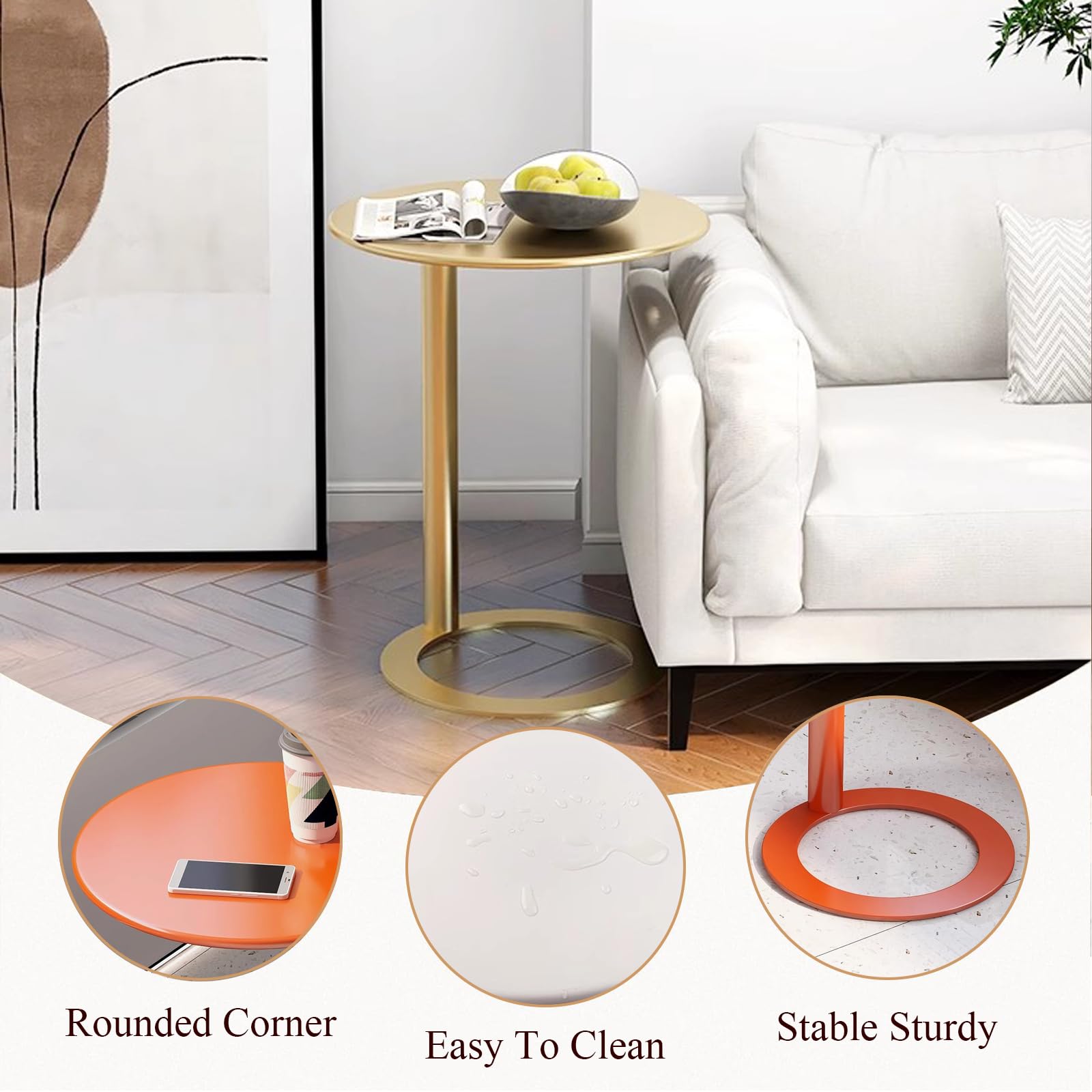 C-Shaped Side Table with Round Base, Small Sofa Table, Home Decor Bedside Tables, Round Metal End Tables for Small Space Living Room Bedroom(18.9" W×22" H, Green A)
