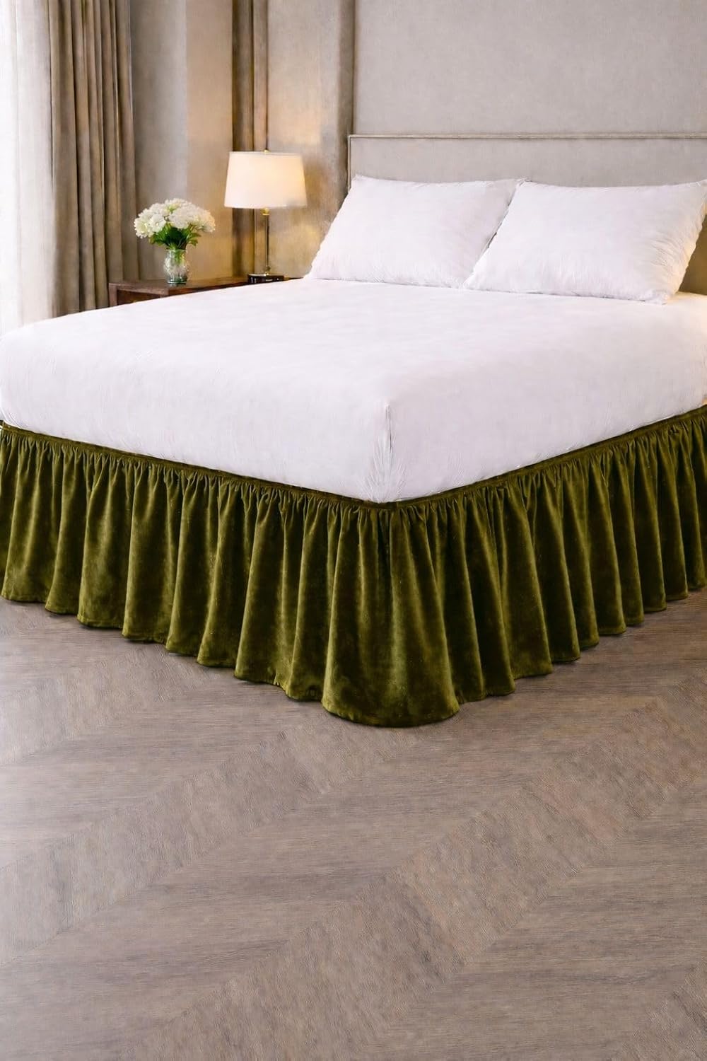 Velvet Ruffle Bed Skirt Full Size Bed Skirt Perfect Drop Length 19 Inch Luxurious Ruffle Bed Skirt Velvet Pattern Color Navy Blue
