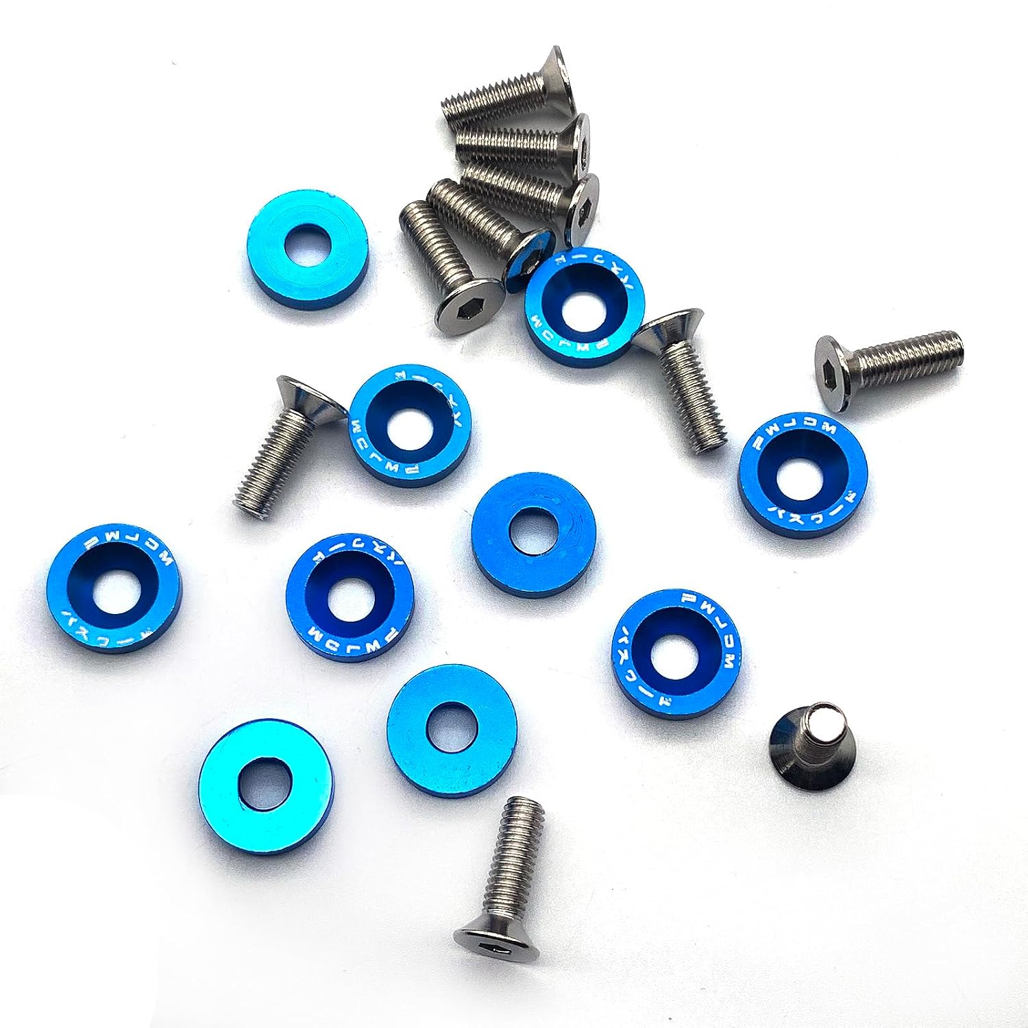 20pcs J-D-M Billet Aluminum Fender Bumper Washer Bolt Engine Bay Dress Up Kit M6 (Blue)