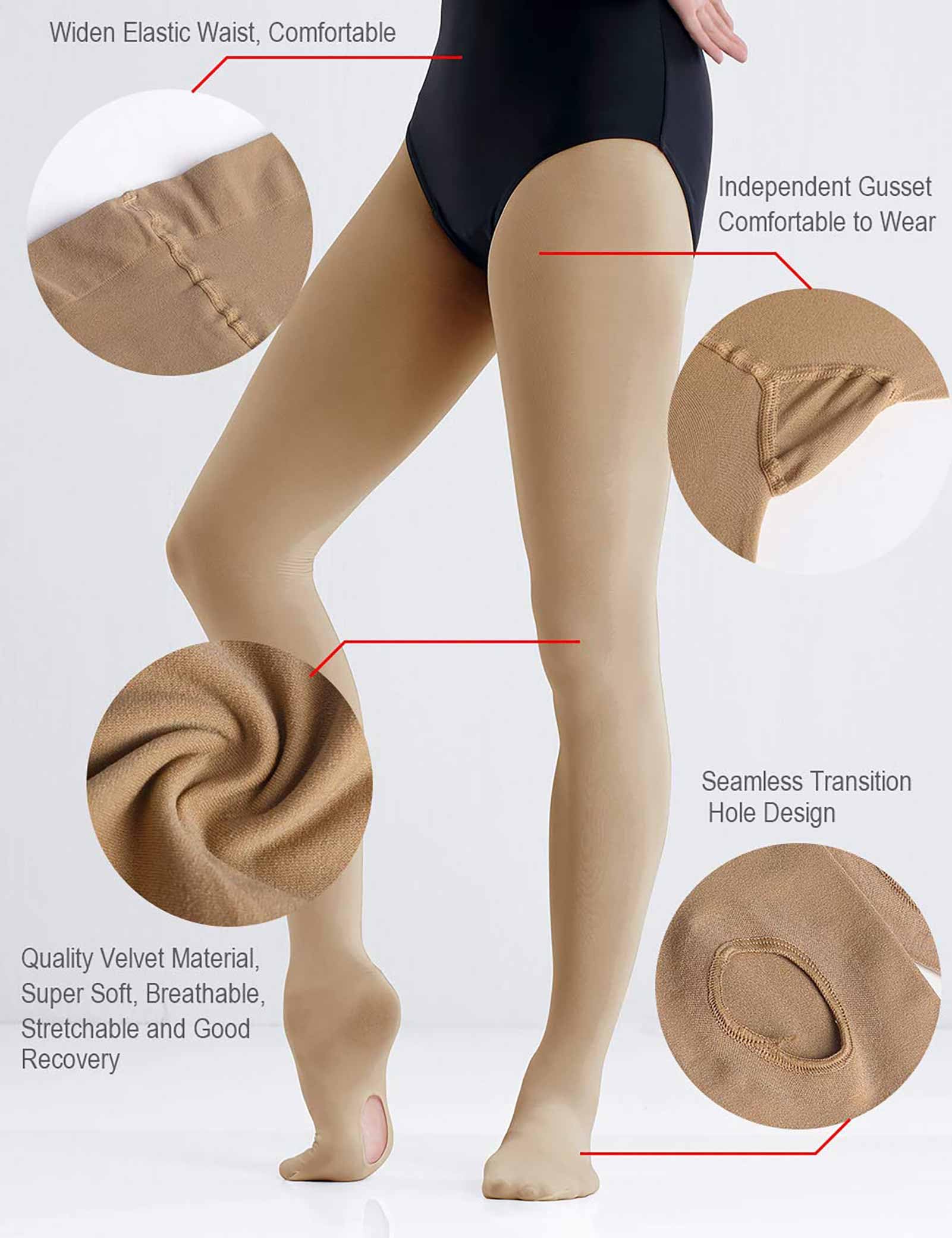 Daydance Tan Girls Ballet Tights Ultra Soft Transition Tights for Dance, Gymnastics, Under Dress, 60D