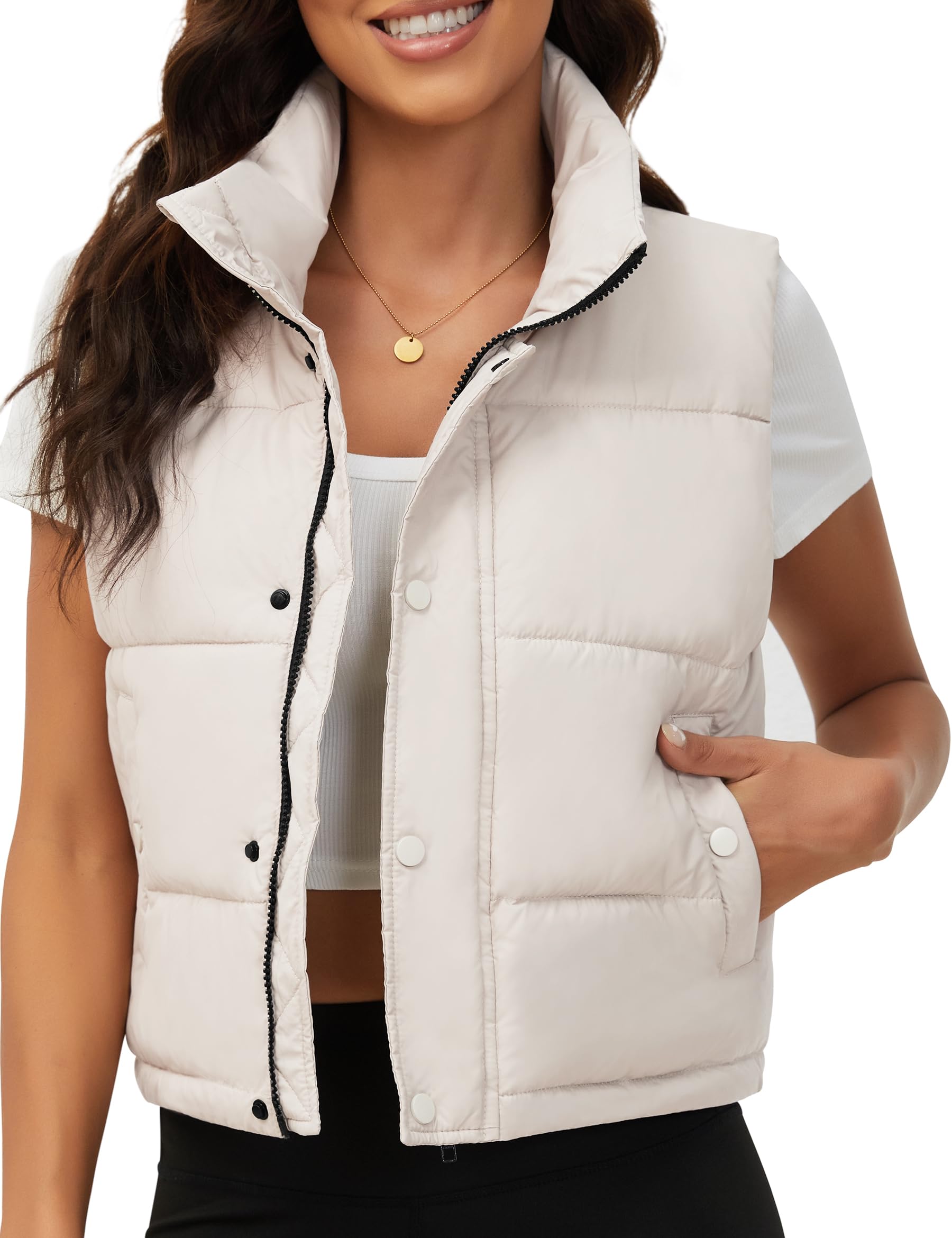 Fengbay Gilet da donna senza maniche Puffy Cropped Gilet con colletto alla coreana Gilet trapuntato a bolle leggere alla moda 2025