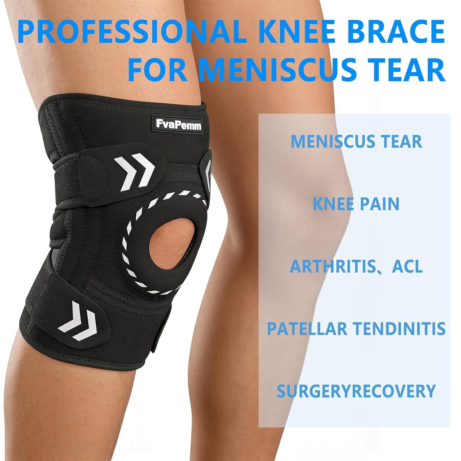 Knee Support Brace for Women Men-Knee Brace for Meniscus Tear-Adjustable Patella Knee Brace with Side Stabilizers-Arthritis Pain, Knee Pain, Injury Recovery, Sports, Running, Working Out, Black