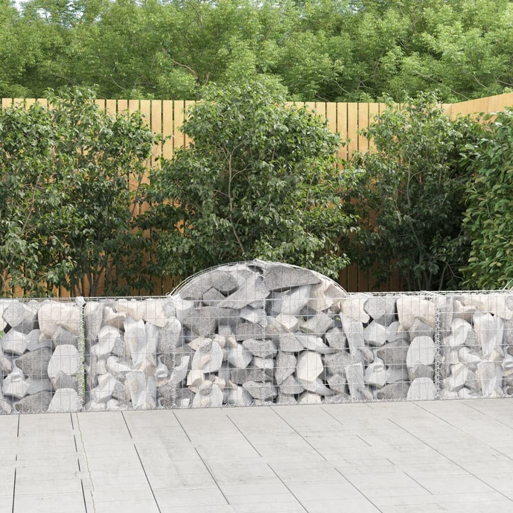 6 Cesti Gabbioni ad Arco 200x30x60/80 cm Ferro Zincato | Divisori decorativi per giardino e patio, ideali come barriere fonoassorbenti e recinzioni in pietra.