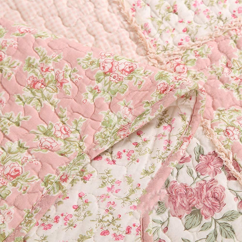 3-teiliges Tagesdeckenset aus Baumwolle, hypoallergen, gestepptes Bettdeckenset, 1 Bettdecke mit 2 Kissenbezügen, Queen-Size-Größe, 228,6 x 258,9 cm, Rosa, Romantisch