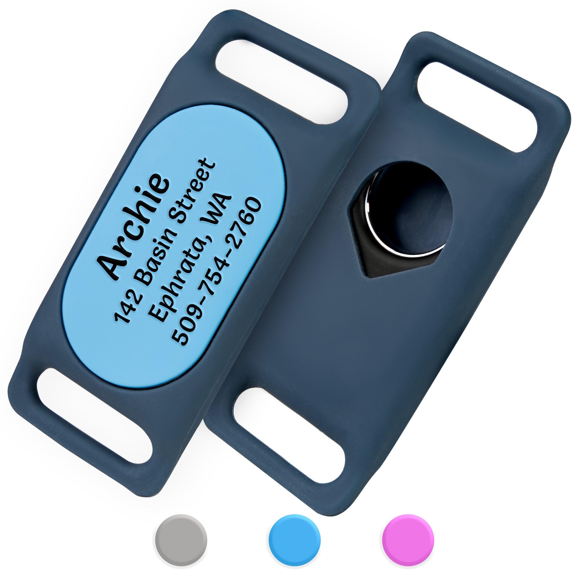 GoTags Designed for Samsung SmartTag2 Personalized Dog Collar Holder, Lost Pet ID GPS for Cat Collar with Custom Text and Number, Silicone Safety Accessories for Android Tracker Finder (Large)