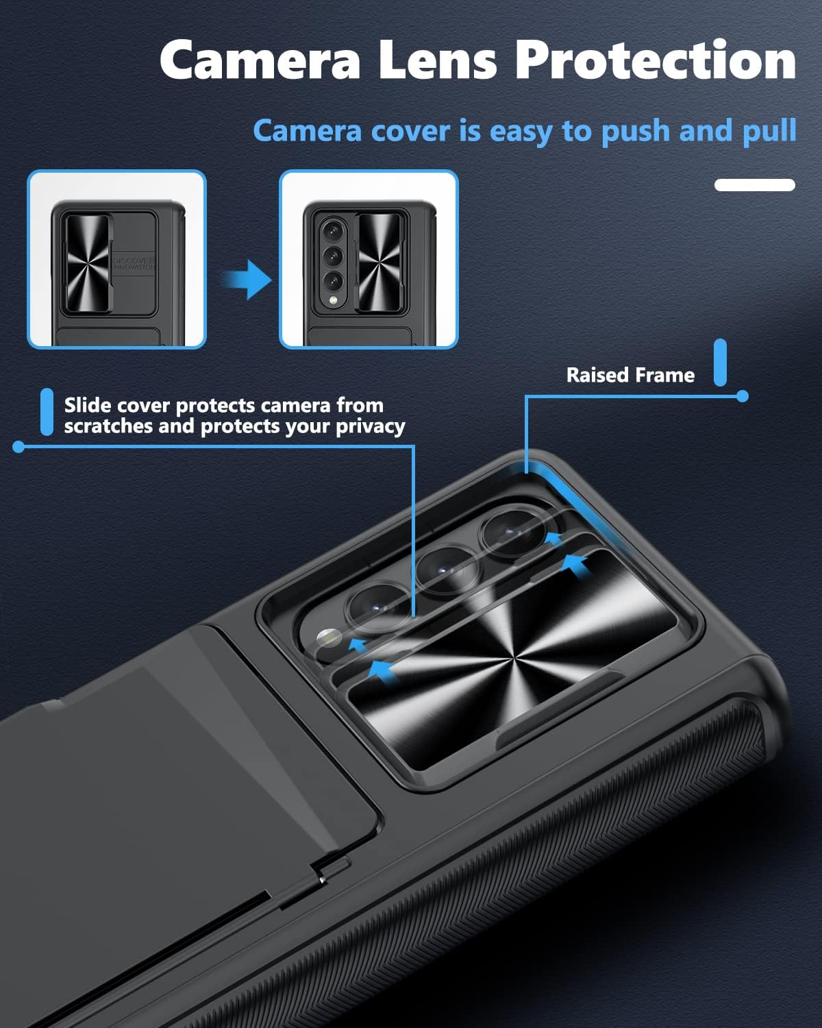 Viaotaily for Samsung Galaxy Z Fold 3 Case with Card Holder & Hinge Protection & Slide Camera Lens Cover & Screen Protector, Durable Sturdy Wallet Phone Case for Samsung Galaxy Z Fold 3 5G 2021, Black
