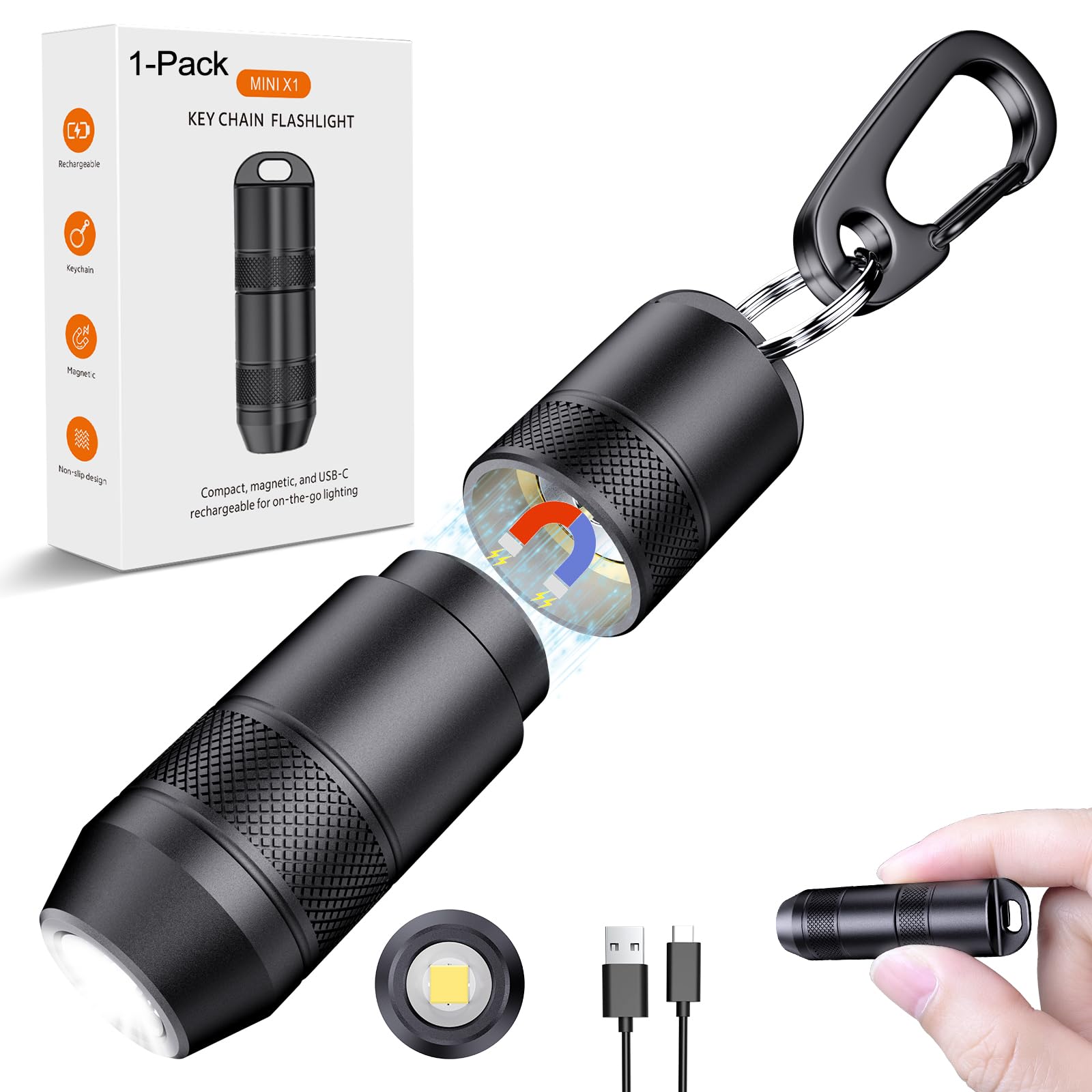best rechargeable keychain flashlight 2019 EDC Flashlight, 100 Lumens Compact Magnetic Base 1 x FlashlightCompact and Snappy Banwood OUTLET Classic Bike Color:Forged Carbon - Gloss Black - Tinted Black Visor