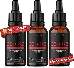 Vitamina D3 K2 em Gotas Sublingual 90mL ELLYM NUTRITION 2000 UI D3 + 120 mcg K2 Mk7 Sabor Morango Fortaleciomento Ósseo e Muscular