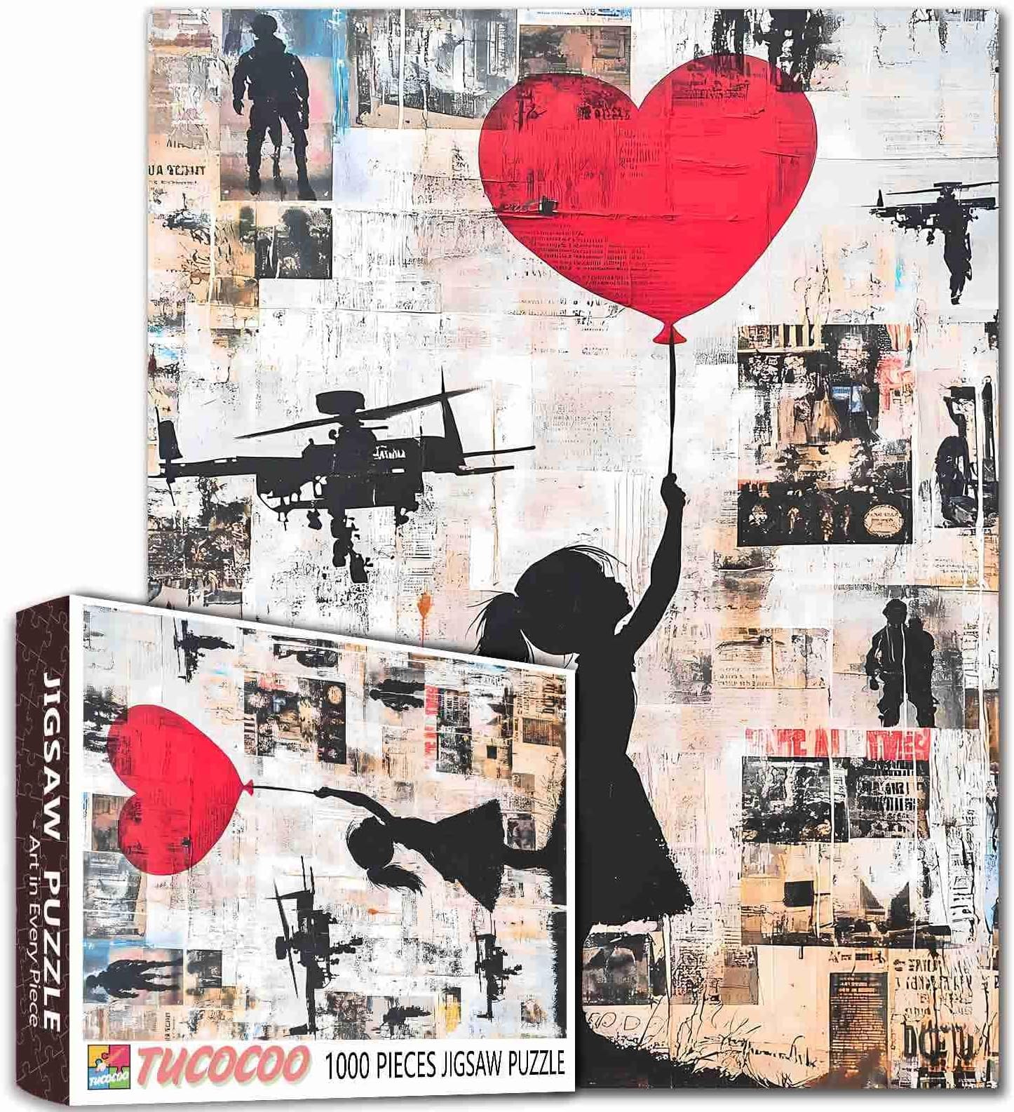 Banksy Girl Jigsaw Puzzle for Adults 1000 Pieces, Red Balloon Graffiti Art DIY Crafts for Home Decoration Gifts, Family Challenging Puzzle Perfect for Game Nights